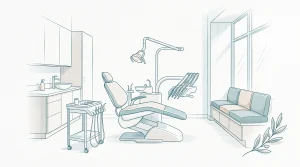 A quiet dental treatment room shows the setting for a routine visit and broader oral examination.