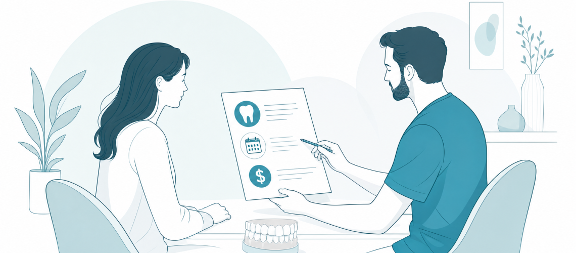 A dental chair and payment terminal suggest a clinic that offers flexible payment options.